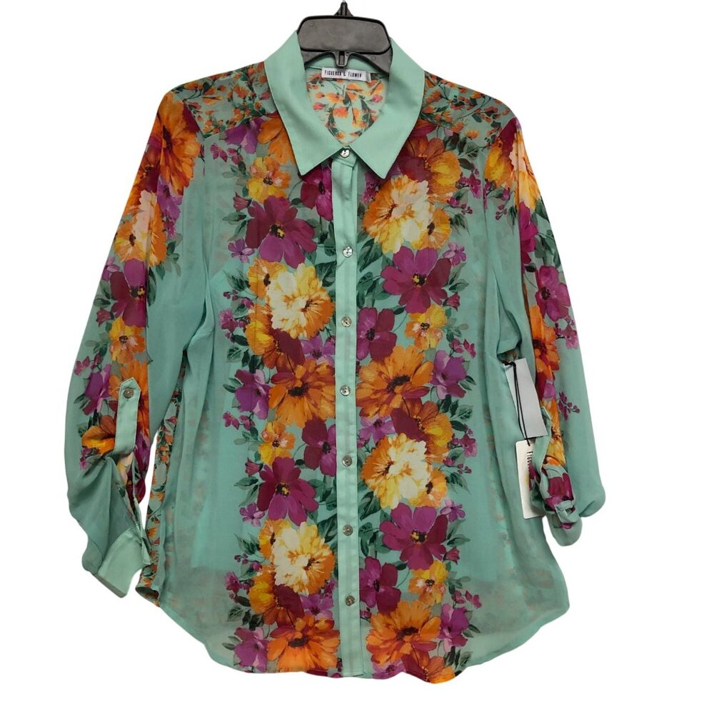 Figueroa & Flower Floral Button-Up Blouse With Tank Top Mint & Multicolor S NWT
